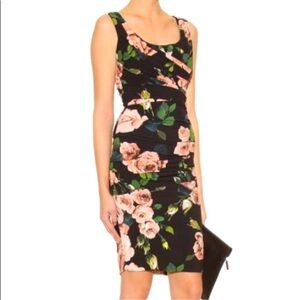 Dolce & Gabbana Black and Pink Floral Midi Dress